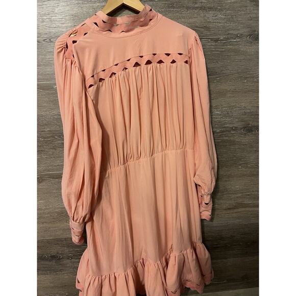 L'Atiste By Amy Womens Peach Pink Lace Trim Mini Dress Smocked Waist Sz 1X NWT - Picture 9 of 12